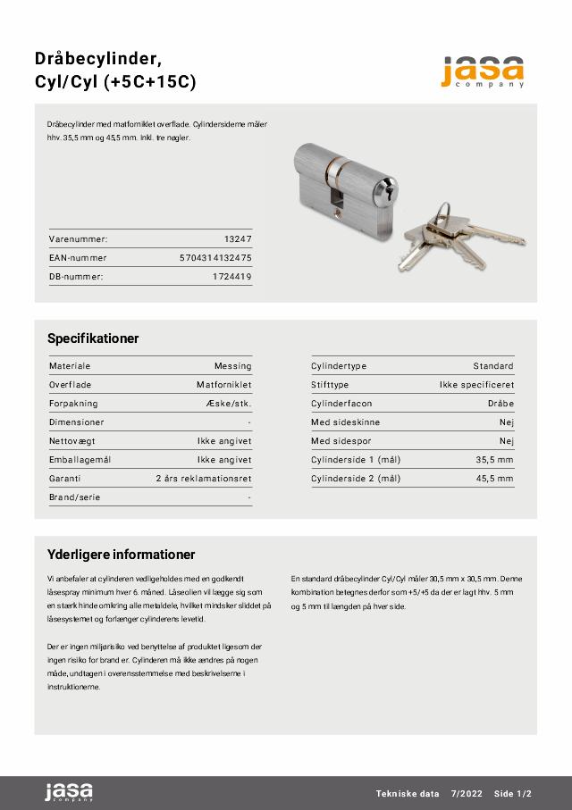 Dråbecylinder - Cyl/Cyl (+5C+5C) - Matforniklet