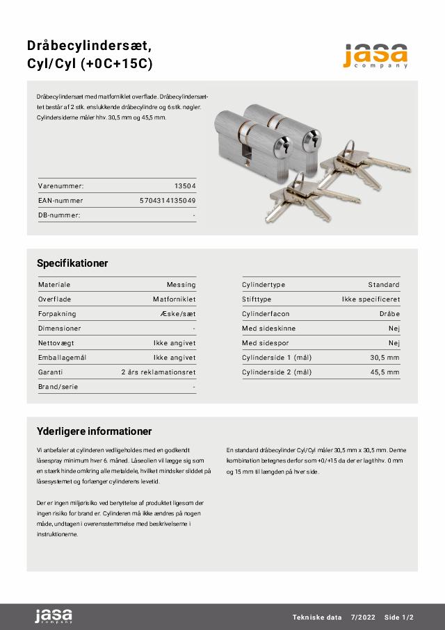 Dråbecylindersæt - Cyl/Cyl (+0C+15C) - Matforniklet