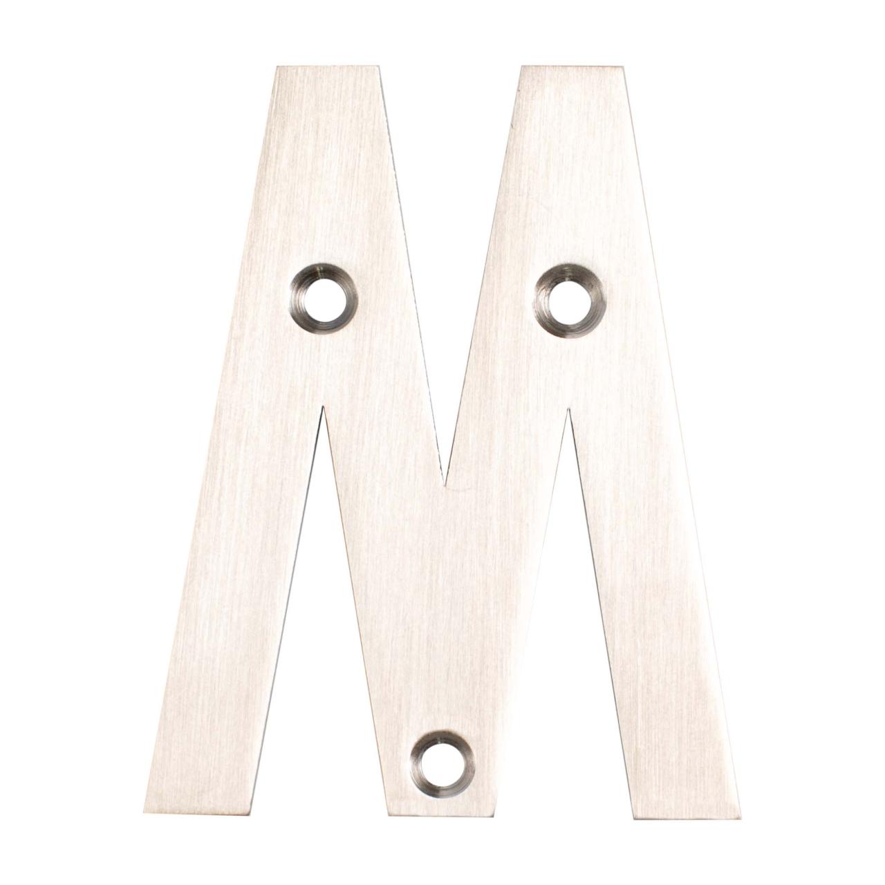 Husbogstav M m/skruehuller - 78 mm - Børstet