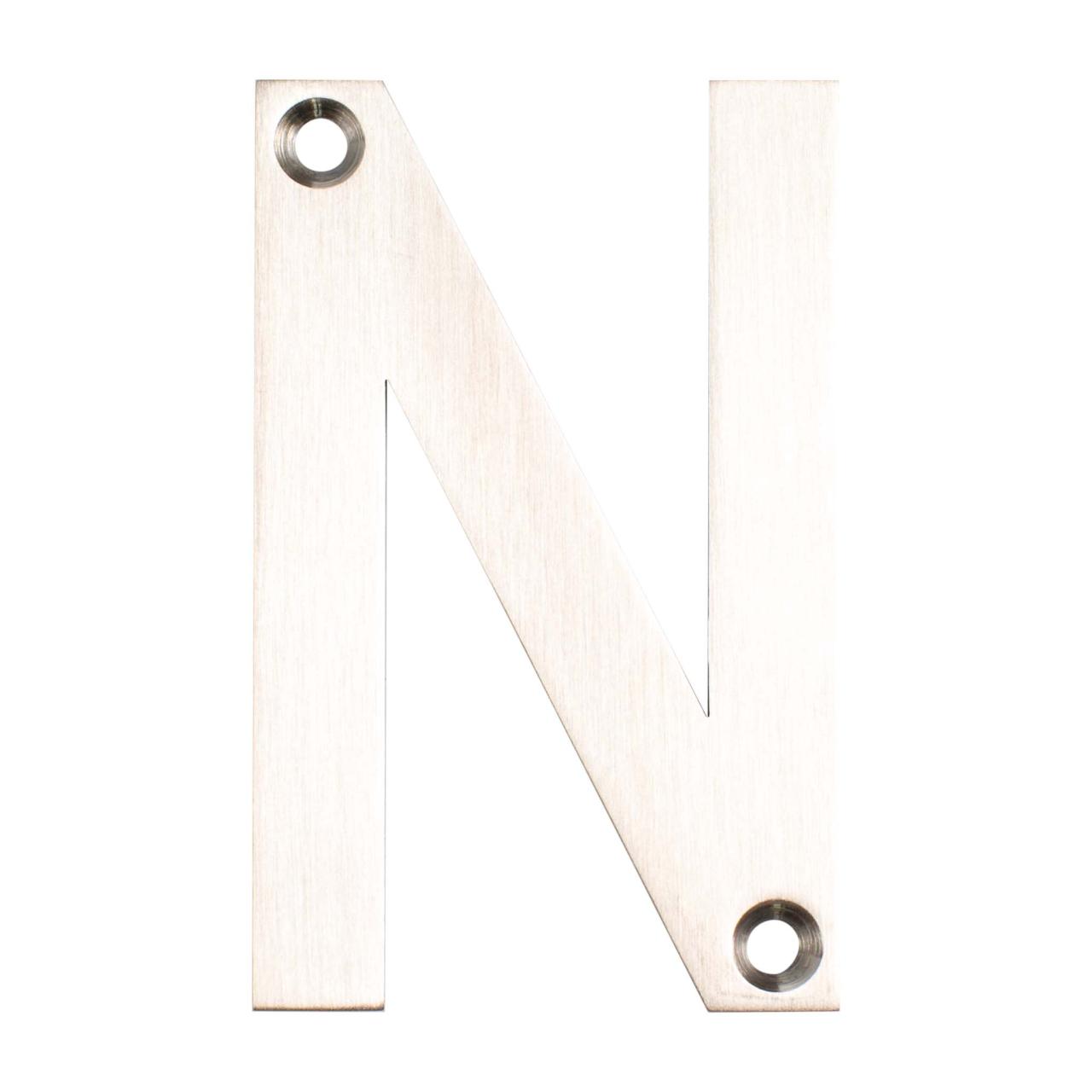 Husbogstav N m/skruehuller - 78 mm - Børstet